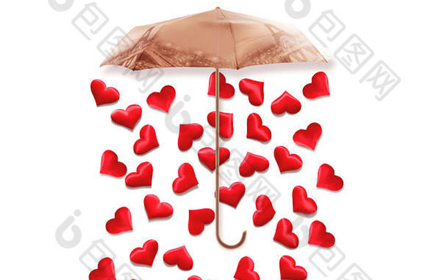 有创意的情人节概念照片伞心下雨白色背景情人节一天概念