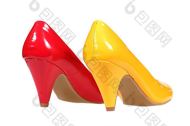 黄色和红色女式高跟鞋