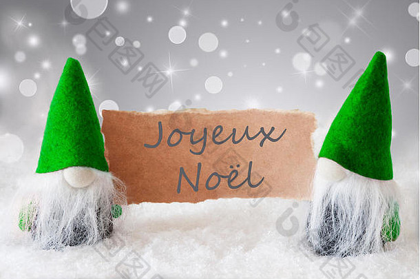 带雪的绿色侏儒，Joyeux Noel的意思是圣诞快乐