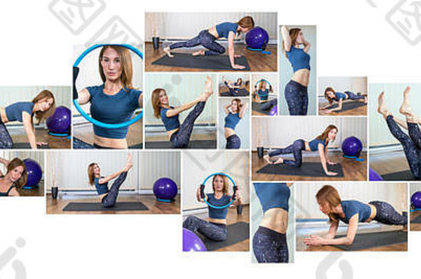 女人锻炼拼贴画<strong>瑜伽</strong>健身普拉提