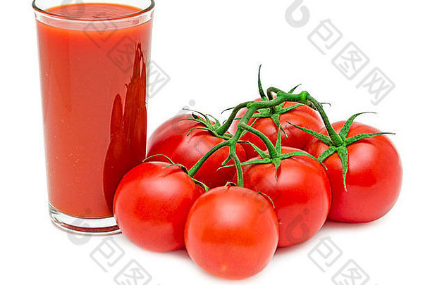 番茄汁分支红色的西红柿孤立的<strong>白</strong>色背景