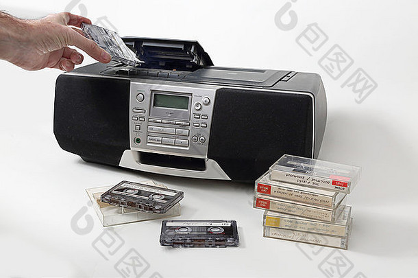 home-recorded盒式磁带磁带加载风格盒式磁带广播球员磁带堆放前景