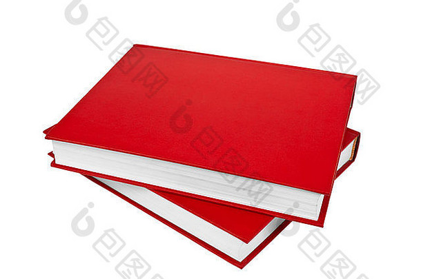 两本红色的书在白色背景上分开。