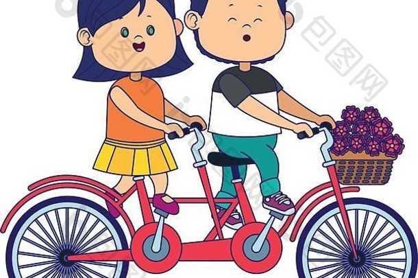 骑双人自行车的幸福夫妻