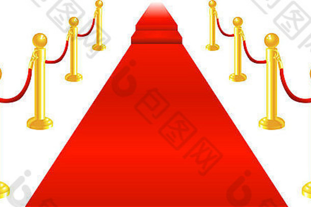 红色的地毯天鹅绒绳子金黄铜的帖子插图代表奢侈品治疗