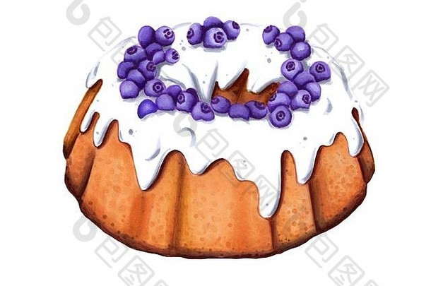 复活节蛋糕，蓝莓和白色釉料，白色背景。东正教节日的一个元素。美味的蛋糕。
