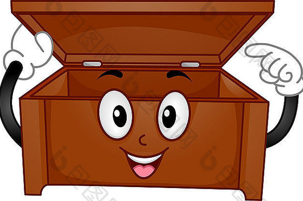 指向自身的木制箱子的吉祥物插图