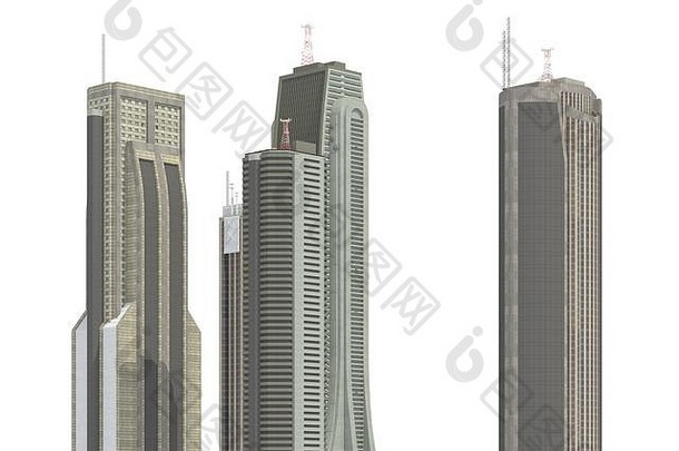 白色背景上隔离的现代建筑3d插图