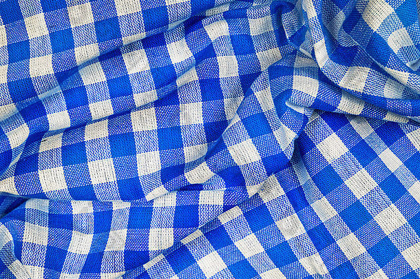 蓝色的白色皱纹网纹巴伐利亚桌布模式纹理慕尼黑十月啤酒节背景