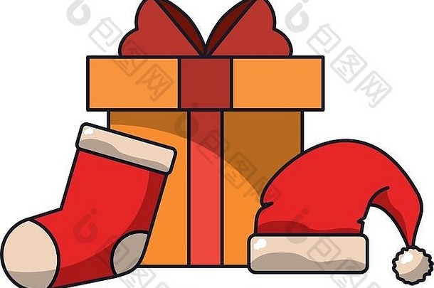 圣诞老人帽子和袜子礼品盒