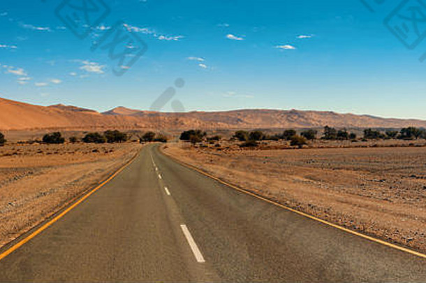 没完没了的空沥青路神奇的中央纳米比亚沙漠景观传统的非洲风景