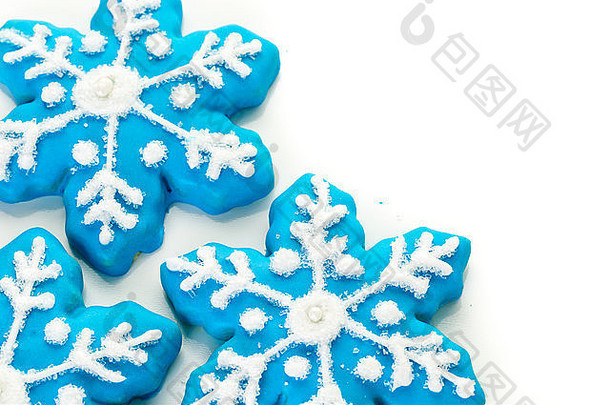 磨砂蓝色的糖饼干形状雪花
