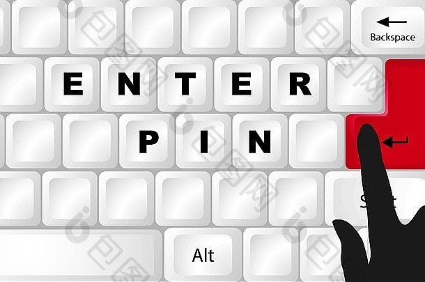 白色键盘黑色的登记输入销黑色的手准备好了新闻红色的按钮输入