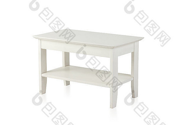 白色背景上隔离的白色小木桌