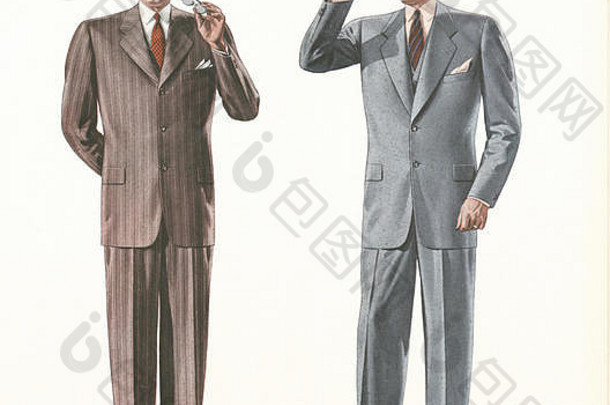 20世纪40年代西服服装设计插图