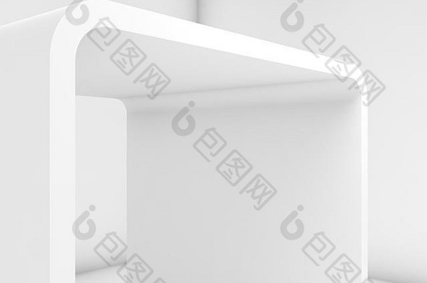 <strong>抽象</strong>白色空旷的室内，带有倒角盒的房间的现代设计。三维渲染插图