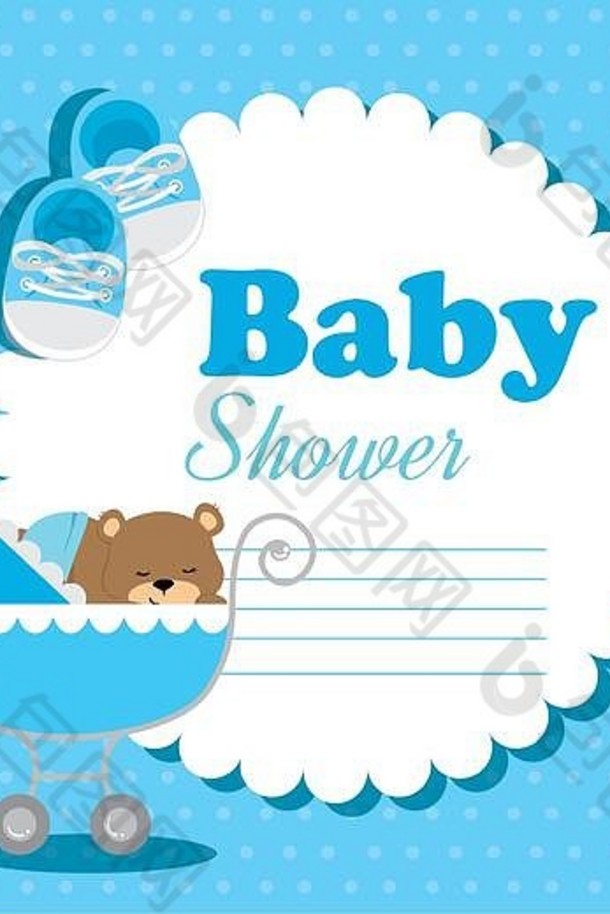 带玩具熊和图标的婴儿淋浴卡