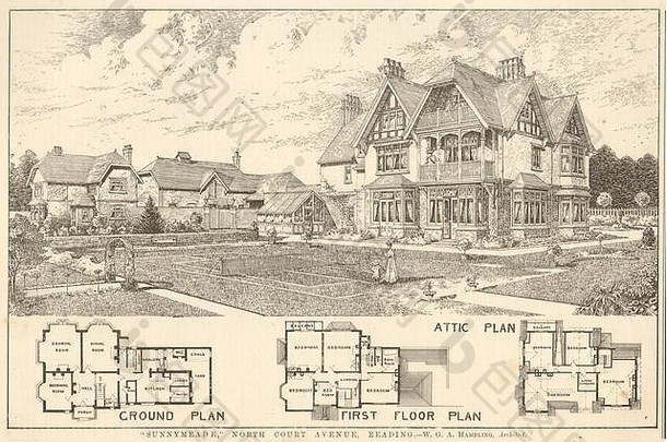 Sunnymeade，北苑大道，雷丁。WGA Hambling，建筑师。伯克希尔1906