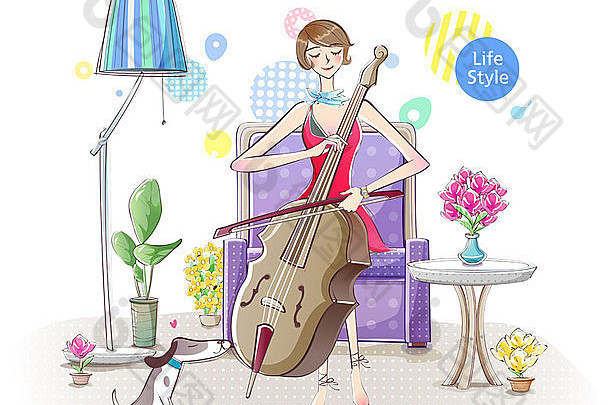 一个拉小提琴的女孩的插图