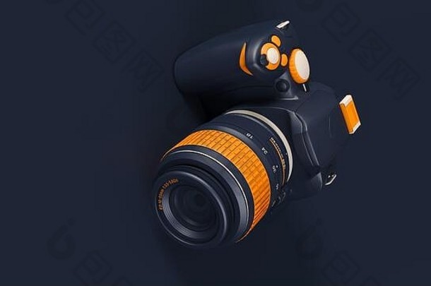 蓝橙色白色数字DLSR相机3d插图3d渲染