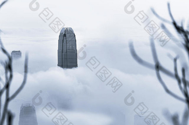 有雾的多云的视图在香港香港