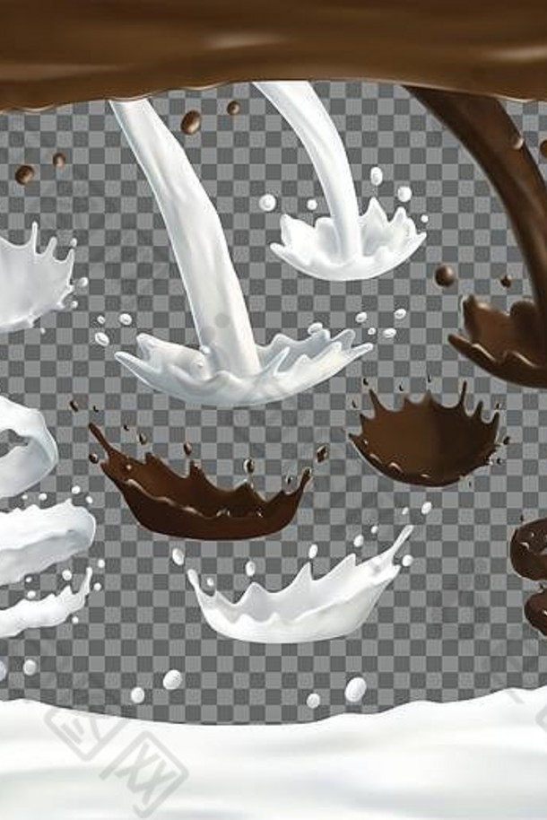 牛奶和巧克力喷射物飞溅、滴落和污渍