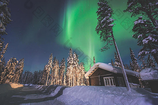 美丽的图片巨大的五彩缤纷的绿色充满活力的极光北欧化工极光北极星北部灯晚上天空拉普兰