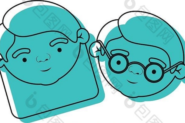 一对年老夫妇的脸，祖母留着直直的中等发型，祖父戴着蓝色水彩眼镜