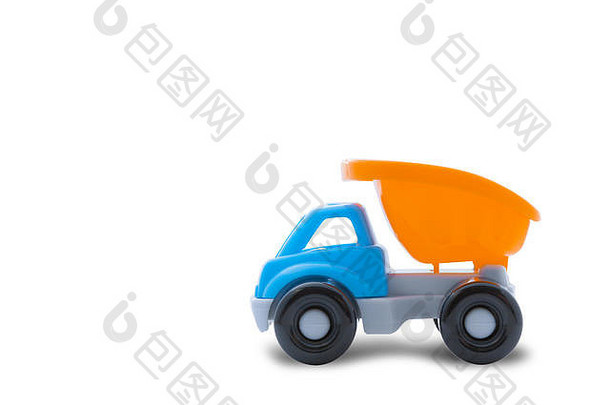 玩具卡车白色背景特写镜头概念建筑工作孩子的玩