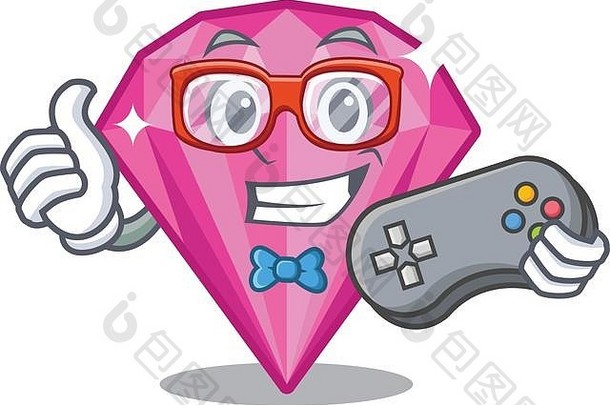 游戏玩家吉祥物形状的粉红色钻石