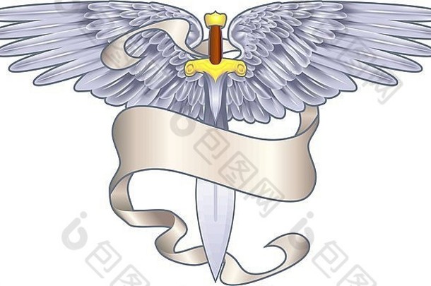 长翅膀的剑横幅纹章学的设计元素