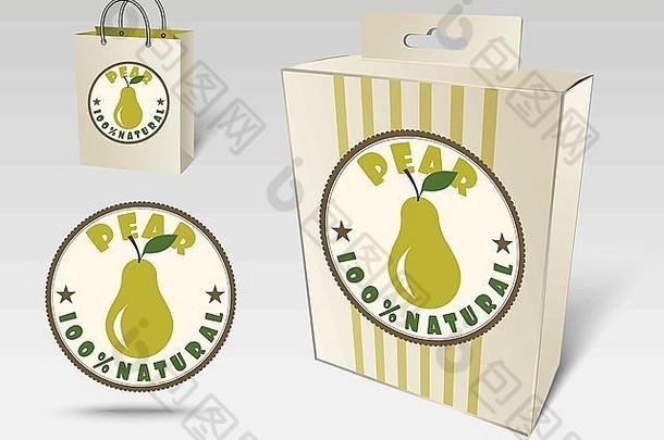 水果、梨和水果的纸包装和标签