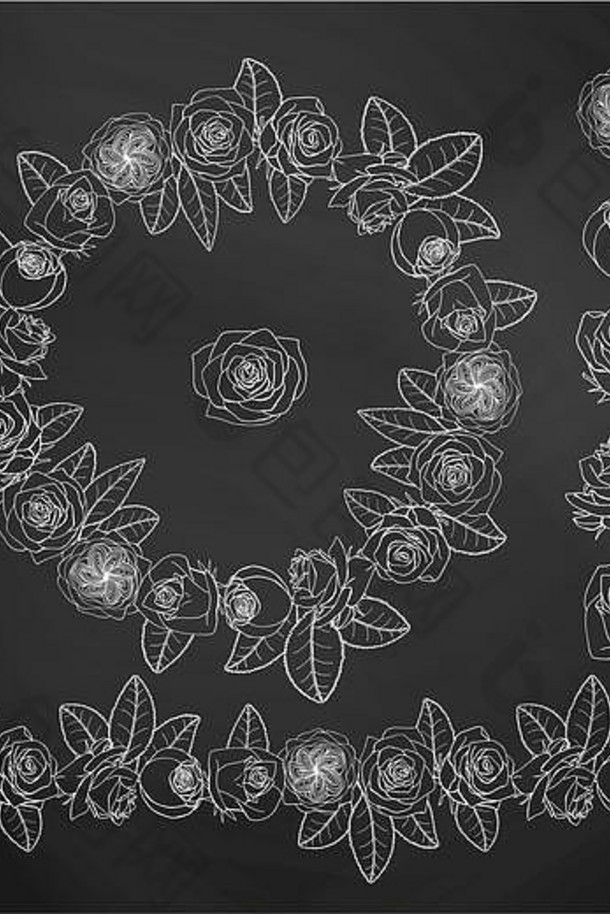 手绘涂鸦风格玫瑰花环。花卉设计元素。