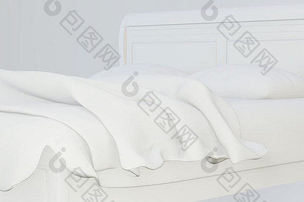 床上软白色枕头前面视图呈现前视图