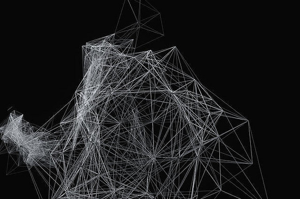 黑色背景的技术结构线条，3d渲染。计算机数字绘图。