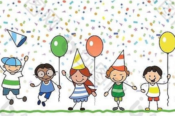 快乐儿童庆祝生日派对-儿童插画