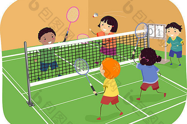 儿童打羽毛球双打的插图