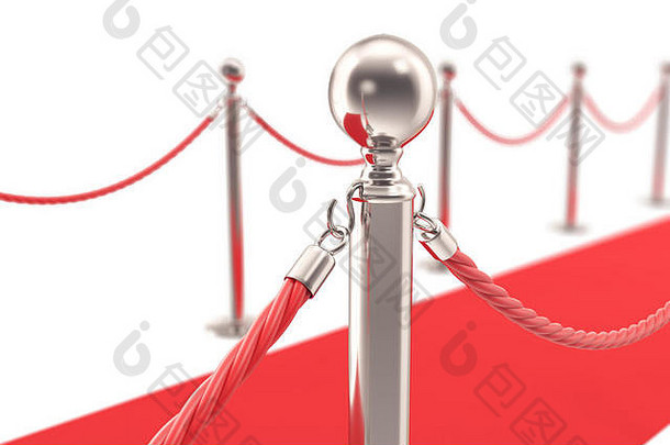 红色的地毯栅栏波兰附加绳子特写镜头浅焦点插图