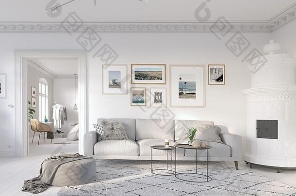 d-illustration现代生活房间明亮的公寓