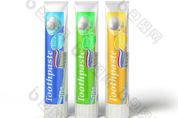 现代概念牙膏设计牙膏管3d呈现白色