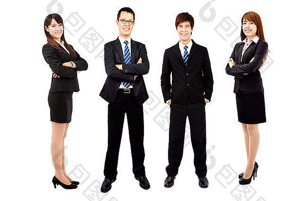 年轻的亚洲商业团队，白人背景