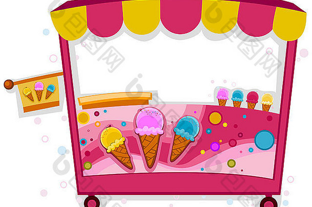 一个冰淇淋摊的彩色插图