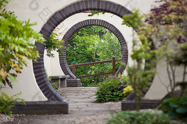日本风格拱门拍摄皮斯霍尔姆公园斯卡伯勒英格兰