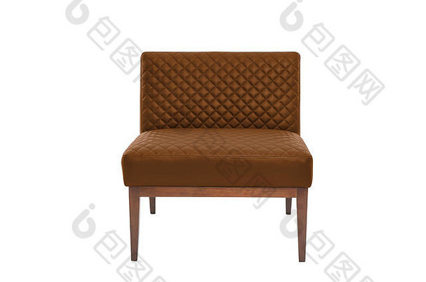 皮革和木材扶手椅现代设计师椅子，白色背景纹理椅子
