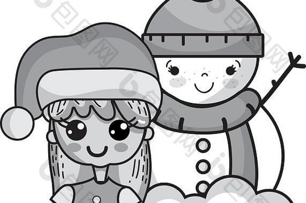 灰度女孩圣诞节衣服雪人设计