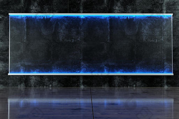 房间难看的东西混凝土墙矩形蓝色的减轻了玻璃空空间呈现插图