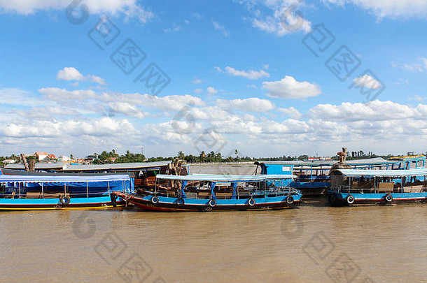 越南<strong>胡</strong>志明的湄公河美景和船只