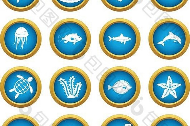 海洋动物图标蓝色圆圈套装
