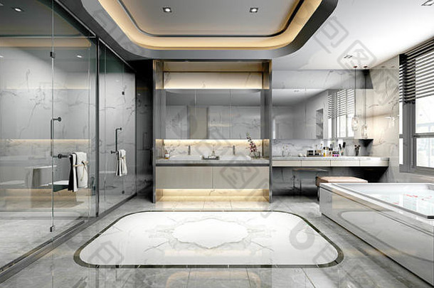 现代浴室的三维渲染