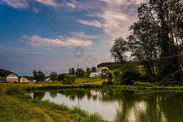 宾夕法尼亚州约克县农村一个农场的池塘。